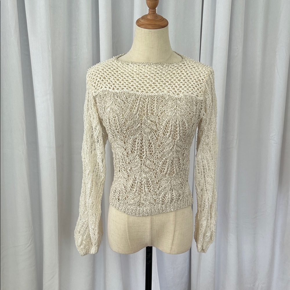 Vintage Cream Knit Beaded Sweater